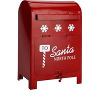 Letters to Santa Mailbox - Red Metal Christmas Letter Box with Snowflake Design, 'To Santa North Pole' Print - Festive Holiday Decoration for Kids to Post Santa Letters, Indoor Xmas Decor