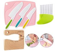LETTO & TAILOR 6 Piece Children's Wooden Kitchen Knives Set with Wooden Children's Knife, Plastic Toddler Knife, Crinkle Cutter, Chopping Board (Crocodile)
