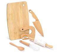 LETTO & TAILOR Hölzernes Kindermesser und Kinderbackset für echtes Kochen, 6 PCS Kleinkind Montessori Küchenwerkzeuge, Kochen und Backen für Kleine Köche(Regenbogen