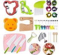 LETTO & TAILOR Kids Cooking Set - 41 Piece Kids Knife and Bread Cutters Set, Cookie Cutter for Biscuits, Fruit, Sandwiches, and Vegetables, Toddler Knife for Chopping, Mickey and Dinosaur Shapes