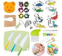 LETTO & TAILOR Kids Knife and Dinosaur Cookie Cutter Set 47 Pieces Bread and Vegetables Children's Knife for Cutting Cakes, Biscuits, Fruit, Sandwich, Vegetable Cutter Set