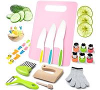 LETTO & TAILOR Kids Knife Set for Chopping - 25-Piece Toddler Cooking Set with Wooden Knives, Kids Safety Gloves, Chopping Board & More - Montessori Knife Set for Real Cooking with Toddlers