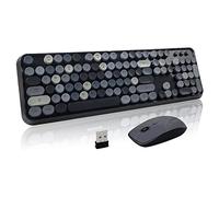 LETTON Wireless Keyboard and Mouse Combo, 2.4GHz Full Size Office Computer Retro Keyboard with Cute Mouse, 3 DPI for Mac PC Desktop Laptop - Black Grey