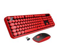 Letton Wireless Keyboard Mouse Combo, 2.4GHz Typewriter-Style Full Size Office Computer Retro Keyboard and Cute Mouse With 3 DPI for Mac PC Desktop Laptop - Red