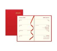 LETTS Belgravia Mini Pocket Weekly/Monthly Planner, Week-to-View, Sewn Binding, Italian Leather Cover, English, Red