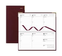 LETTS Classic Slim Weekly Monthly Planner, Week-to-View with Hourly Appointments, Landscape, Sewn Binding, Leather-Look Flexible Cover, Gold Corners, English, Burgundy