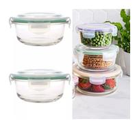 Lettuce Eat® 4 Pack Rectangle Round Glass Food Containers with Lids Airtight Meal Prep Portion Control BPA Free 400Ml