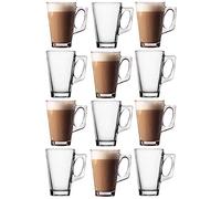 LETTUCE EAT ® Set of 12 Latte Glasses Tea Coffee Cappuccino Glass Cups HOT Drink Mugs Free Spoons (Fits Tassimo & Dolce Gusto)