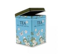 Lettuce Eat® Set of 2 - Cottage Garden - Traditional Retro VIntage Square 100g Tea Caddy/Kitchen Storage Tins - BLUE 10 x 7.5cm