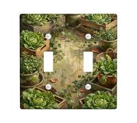 Lettuce Kitchen Double Light Switch Cover Plate, Natural Rustic Ivy Wooden Crates Spring Green Plastic Standard Size Switch Plate Decorative for Home Living Room Bedroom Bathroom Decor