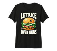 Lettuce Over Buns Funny Vegetarian Vegan Burger Pun Premium T-Shirt