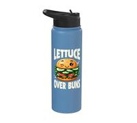 Lettuce Over Buns Funny Vegetarian Vegan Burger Pun Stainless Steel Insulated Water Bottle