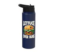 Lettuce Over Buns Funny Vegetarian Vegan Burger Pun Stainless Steel Insulated Water Bottle