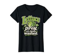 Lettuce Pray It's Been Washed Cyclospora Funny Value Graphic T-Shirt, Women, Black, S