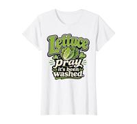 Lettuce Pray It's Been Washed Cyclospora Funny Value Graphic T-Shirt, Women, White, XL