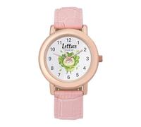 Lettuce Romaine Calm Classic Watches for Women Pink Leather Strap Trendy Quartz Watch for Small Wrists