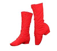 Letuwj Dance Shoes Female Soft Bottom Practice Shoes Jazz Boots Red 7