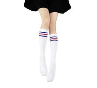 Letuwj Women Down Knee Retro Socks One Size Middle Tube White+Red Blue Line