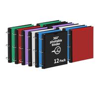 LETVPVOW 12 Pcs 360° Pivotable 3 Ring Binder, Soft 1 inch Binders 3 Ring, Flexible Thin Soft Three Ring Binder Fits 8.5" x 11", for Home, School and Office-Black, White, Blue, Green, Red, Purple