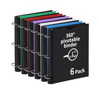 LETVPVOW 6 Pcs 360° Pivotable 3 Ring Binder, Soft 1 inch Binders 3 Ring, Flexible Thin Soft Three Ring Binder Fits 8.5" x 11", for Home, School and Office-Black, White, Blue, Green, Red, Purple