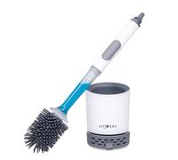 LETYJECKY Toilet Brush, Antibacterial Toilet Brush with Detergent Container, Silicone Handle, Grey, TPR Bristles, Wall Mount/Standing, Bathroom Set