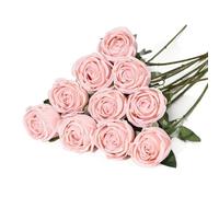 LEUCHTAMOR 10pcs Artificial Roses Blush Realistic Fake Roses with 50cm Stems Faux Silk Rose Flowers for Wedding Bouquets Bridal Shower Centerpieces Floral Arrangements, Party Home Decor