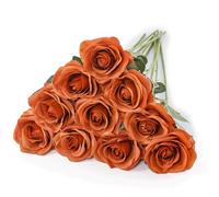 LEUCHTAMOR 10Pcs Artificial Roses Fake Silk Roses Burnt Orange Fake Single Stem Realistic Roses Bouquet for DIY Craft Faux Flowers for Home Decorations Wedding Flowers Bouquet Garden Decor
