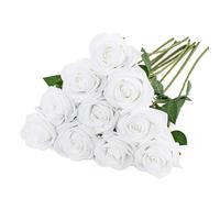 LEUCHTAMOR 10Pcs Artificial Roses Fake Silk Roses Pure White Fake Single Stem Realistic Roses Bouquet for DIY Craft Faux Flowers for Home Decorations Wedding Flowers Bouquet Garden Decor