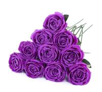 LEUCHTAMOR 10pcs Artificial Roses Purple Realistic Fake Roses with 50cm Stems Faux Silk Rose Flowers for Wedding Bouquets Bridal Shower Centerpieces Floral Arrangements, Party Home Decor