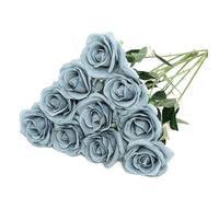 LEUCHTAMOR 10Pcs Artificial Roses Silk Roses Grey Blue Fake Single Stem Realistic Roses Faux Flowers Bouquet for DIY Craft for Home Decorations Wedding Flowers Bouquet Garden Decor