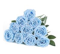 LEUCHTAMOR 10pcs Artificial Roses Sky Blue Realistic Fake Roses with 50cm Stems Faux Silk Rose Flowers for Wedding Bouquets Bridal Shower Centerpieces Floral Arrangements, Party Home Decor