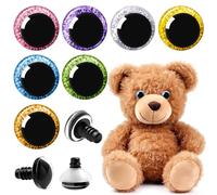 LEUCHTAMOR 140pcs Large Safety Eyes 18mm Plastic Craft Crochet Eyes 7 Colors 3D Glitter Crochet Doll Eyes for DIY of Puppet Bear Toy Doll Making