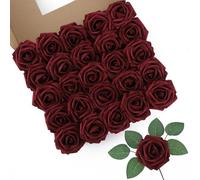 LEUCHTAMOR 25Pcs Artificial Roses Flowers Burgundy Foam Roses Real Touch Fake Rose Heads for DIY Flower Garland Baby Shower Wedding Bridal Bouquets Table Floral Arrangement Party Home Decoration