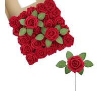 LEUCHTAMOR 25Pcs Artificial Roses Flowers Red Foam Roses Real Touch Fake Rose Heads for DIY Flowers Garland Baby Shower Wedding Bridal Bouquets Table Floral Arrangement Party Home Decoration