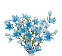 LEUCHTAMOR 3PCS Artificial Magnolia Flowers Blue Faux Magnolia Flowers Real Touch Fake Flower for Table Centrepiece Living Room Office Home Decor