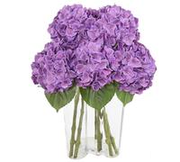 LEUCHTAMOR 4pcs Artificial Hydrangea Flowers Purple Faux Hydrangea Double-Layer Petals Fake Hydrangeas for Wedding Parties Party Office Home Decor