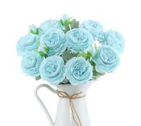 LEUCHTAMOR 6PCS Artificial Peonies Flowers Blue Fake Peonies Flowers 18Heads Silk Bouquets for Spring Wedding Party Table Centrepieces Arrangement Home Kitchen Decor