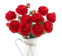 LEUCHTAMOR 6PCS Artificial Peonies Flowers Red Fake Peonies Flowers 18Heads Silk Bouquets for Spring Wedding Party Table Centrepieces Arrangement Home Kitchen Decor