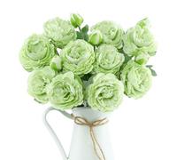 LEUCHTAMOR 6PCS Peony Artificial Flowers Green Fake Peony Flowers Silk Bouquets for Spring Wedding Party Table Home Kitchen Decor