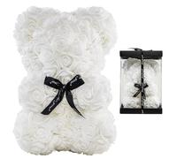 LEUCHTAMOR Rose Bear White Teddy Bear Valentines Gifts for Her Rose Flower Anniversary with Gift Box Wedding Birthday Mothers Day for Women Mom Wife Girlfriend