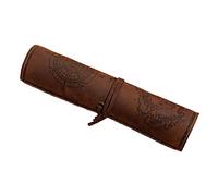 Leuchtbox Pencil roll, pencil case, imitation leather, vintage artist case, retro pencil case, pencil roll, pirate look with printed treasure map (dark brown (rough surface))