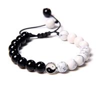 Leuchtbox Yin and Yang Lucky Bracelet Yoga Chakra Chain Unisex Natural Stones Healing Stones Howlite Black Onyx Adjustable Band (White-Black)