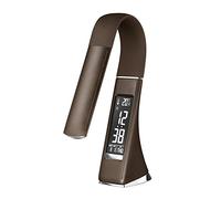 LeuchTek German Brand Noble Modern LED Desk Lamp in Leather Look with Integrated Alarm Clock, Calendar, Clock and Temperature Display, 3 Levels of Brightness [5W Energy Class A +]