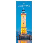 Leuchttürme 2027: Streifenkalender 25x69 cm mit 12 Leuchtturm-Aufnahmen, sprachneutralem Kalendarium und Spiralbindung