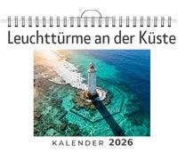 Leuchttürme an der Küste: Wandkalender 2026, Kalender DIN A4 quer, Monatskalender im Querformat mit Kalendarium, das perfekte Geschenk