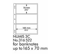 Leuchtturm 316522 Coin Sleeves Numis - 3 transparent compartments for banknotes - Compartment size 165 x 70 mm - Pack of 10
