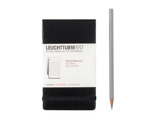 Leuchtturm 90mm x 150mm A6 Pocket Reporter Squared Notebook - Black | 184 numbered pages, perforated pages, 80 gsm paper, thread-bound, opens flat, table of contents, elastic strap