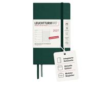 LEUCHTTURM1917 2027 Pocket A6 Weekly Planner with Notebook - German Diary Forest Green January to December 2027 - Left Week to View + Notes Page on the Right