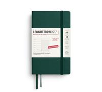 LEUCHTTURM1917 2027 Pocket A6 Weekly Planner with Notebook - German Diary Forest Green January to December 2027 - Left Week to View + Notes Page on the Right