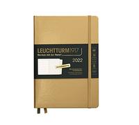 LEUCHTTURM1917 363541 Weekly Calendar & Notebook 2022 Hardcover Medium (A5), 12 Months, Gold, German Version